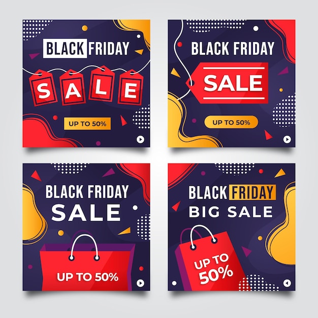 Flat black friday instagram posts collection