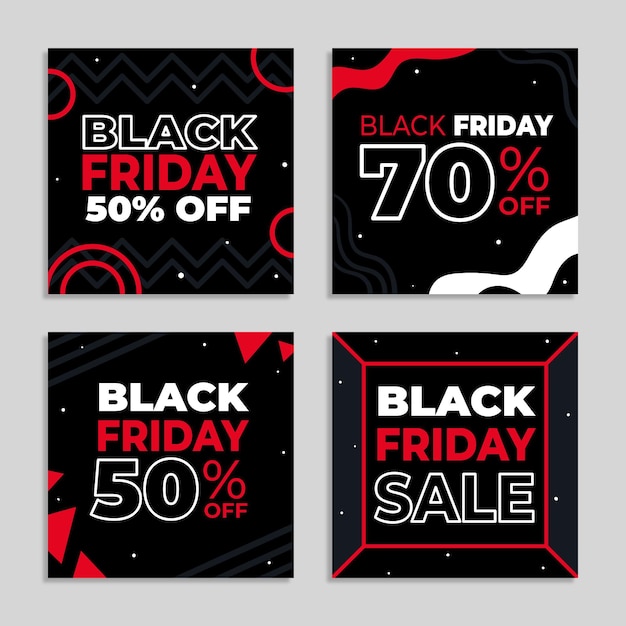 Vettore gratuito collezione di post instagram flat black friday