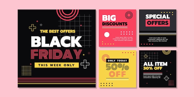 Free vector flat black friday instagram posts collection