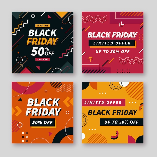 Flat black friday instagram posts collection