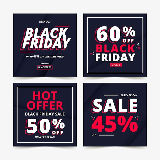 Free vector flat black friday instagram posts collection