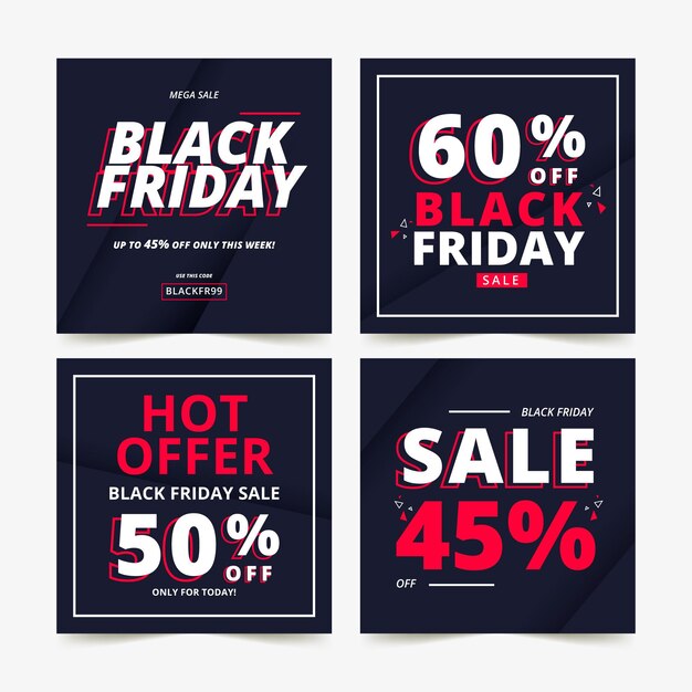 Flat black friday instagram posts collection