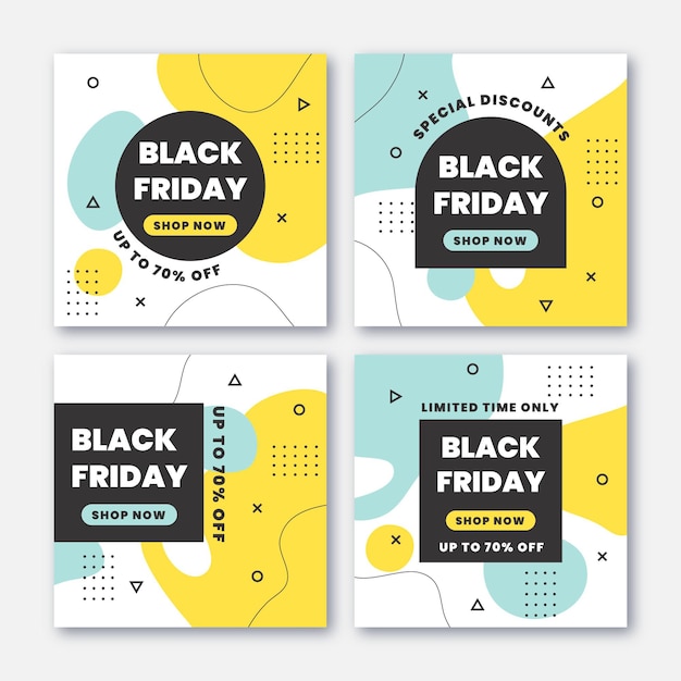 Free vector flat black friday instagram posts collection