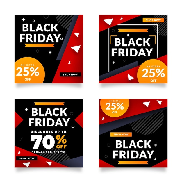 Vettore gratuito collezione di post instagram flat black friday