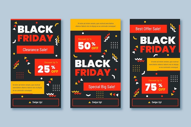 Vettore gratuito raccolta di storie di instagram flat black friday