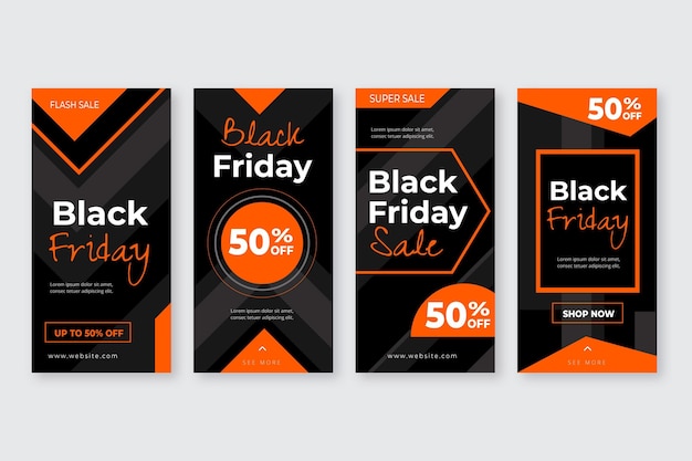 Vettore gratuito raccolta di storie di instagram flat black friday