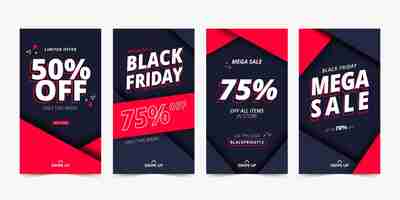 Free vector flat black friday instagram stories collection