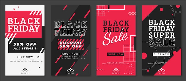 Free vector flat black friday instagram stories collection