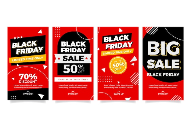 Free vector flat black friday instagram stories collection