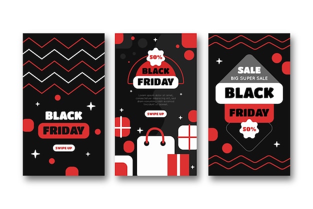 Vettore gratuito raccolta di storie di instagram flat black friday