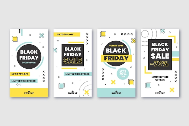 Vettore gratuito raccolta di storie di instagram flat black friday