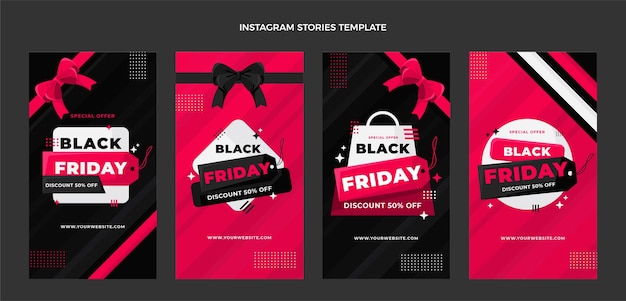 Vettore gratuito raccolta di storie di instagram flat black friday