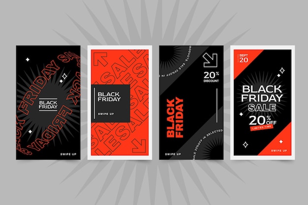 Free vector flat black friday instagram stories collection