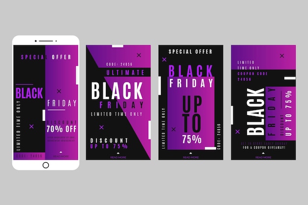 Free vector flat black friday instagram stories