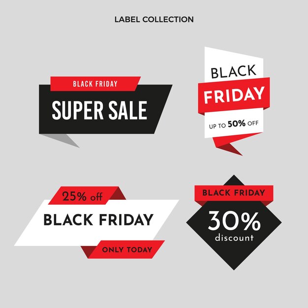 Flat black friday labels collection
