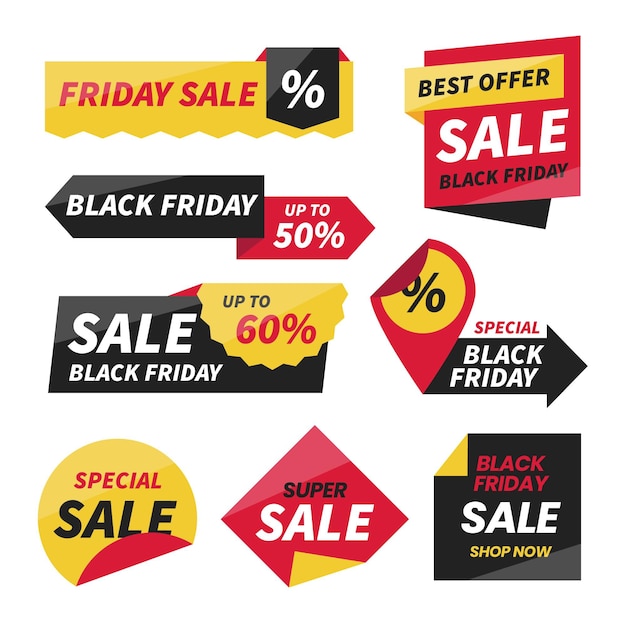 Vettore gratuito collezione di etichette flat black friday