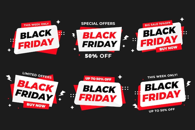 Flat black friday labels collection