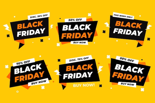 Flat black friday labels collection