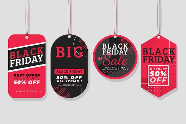 Vettore gratuito collezione di etichette flat black friday