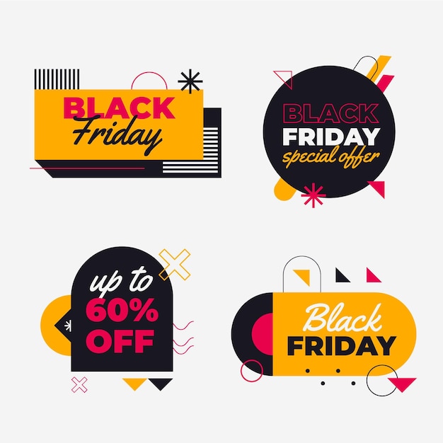 Vettore gratuito collezione di etichette flat black friday