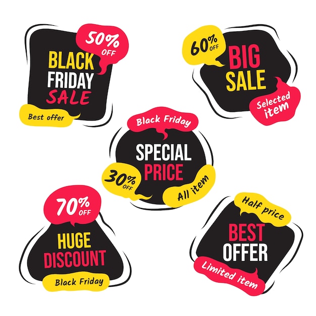 Flat black friday labels collection