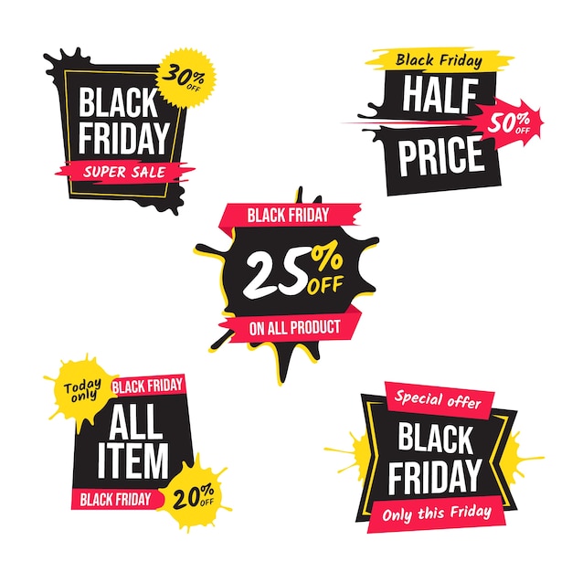 Vettore gratuito collezione di etichette flat black friday