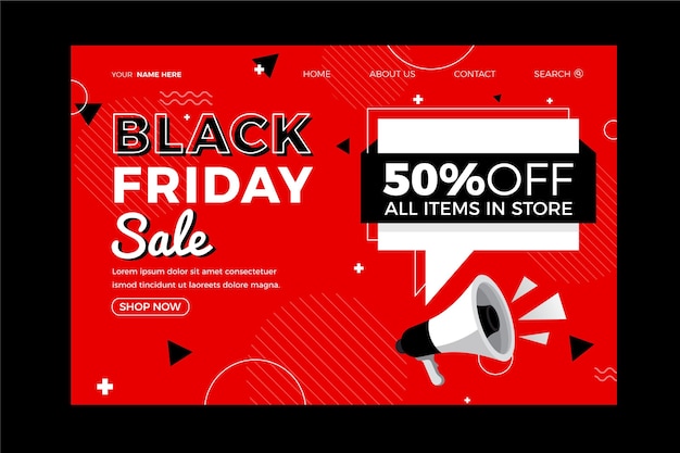 Free vector flat black friday landing page template