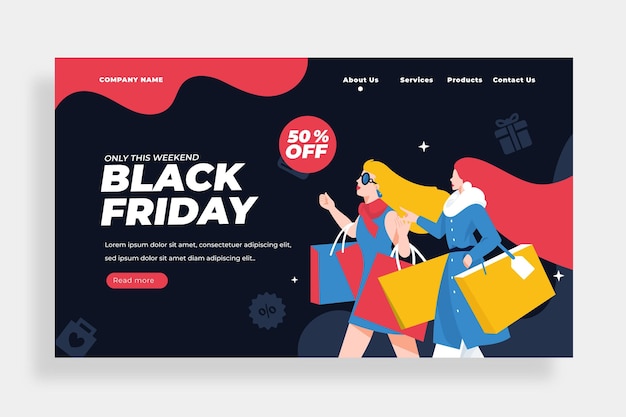 Free vector flat black friday landing page template