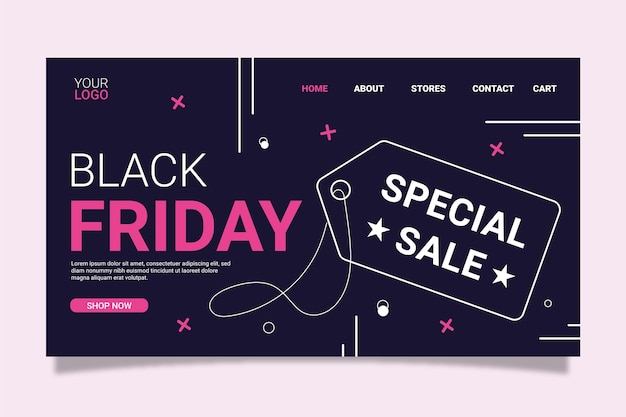 Free vector flat black friday landing page template