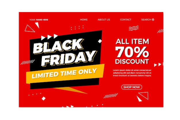 Free vector flat black friday landing page template