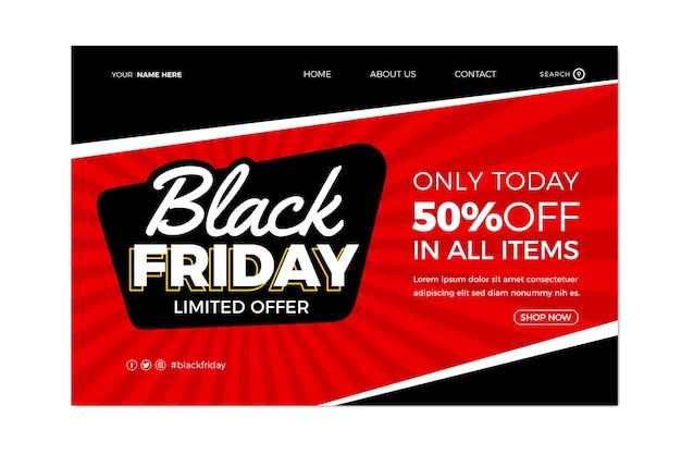 Free vector flat black friday landing page template