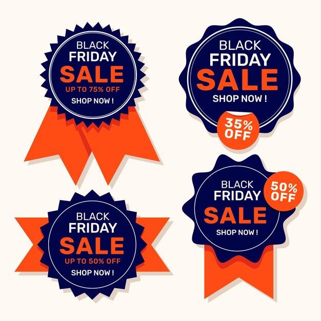 Flat black friday sale badges collection