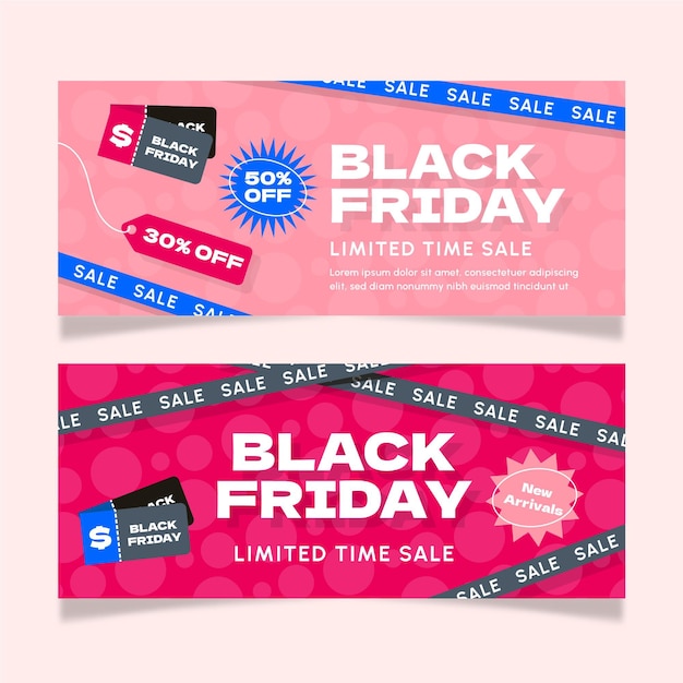 Vettore gratuito set di banner di vendita flat black friday