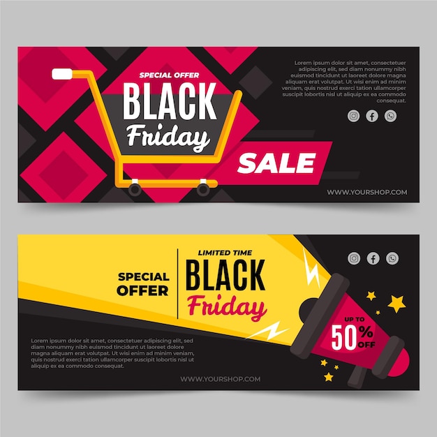 Vettore gratuito set di banner di vendita flat black friday