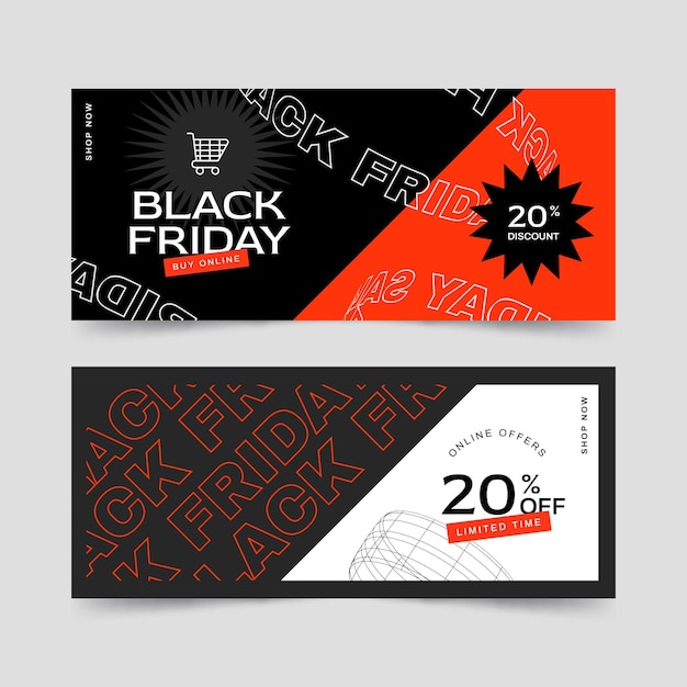 Flat black friday sale horizontal banners set