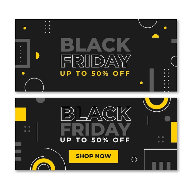 Vettore gratuito set di banner orizzontali di vendita flat black friday