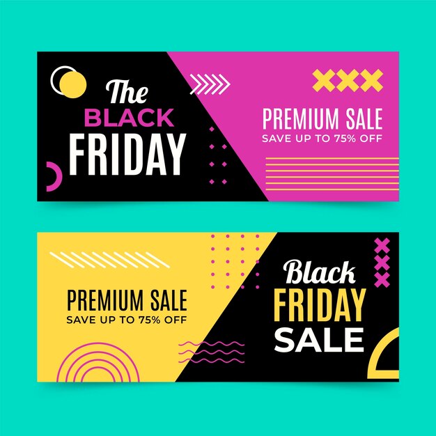 Flat black friday sale horizontal banners set