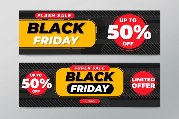flat black friday sale horizontal sale banners set