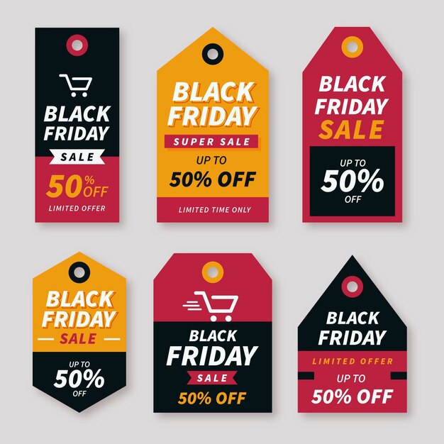 Flat black friday sale labels collection