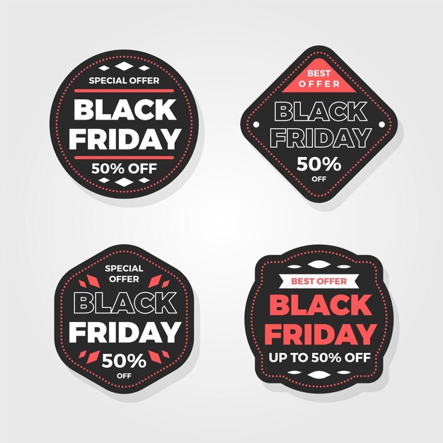 Flat black friday sale labels collection