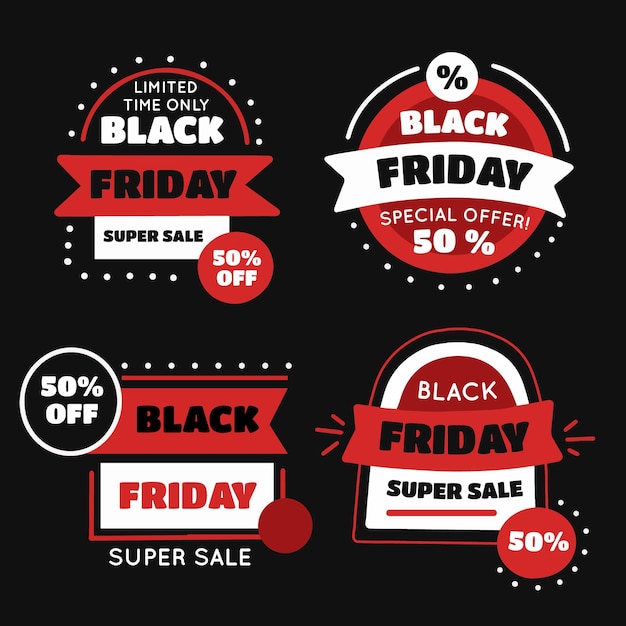 Flat black friday sale labels collection