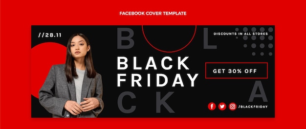 Плоский шаблон обложки для социальных сетей черная пятница