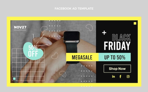 Бесплатное векторное изображение Плоский рекламный шаблон черной пятницы в социальных сетях