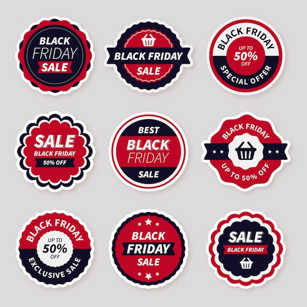 Free vector flat black friday stickers collection