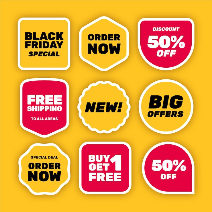 Free Vector flat black friday stickers collection
