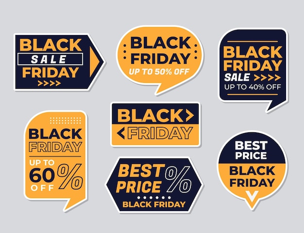 Free vector flat black friday stickers collection