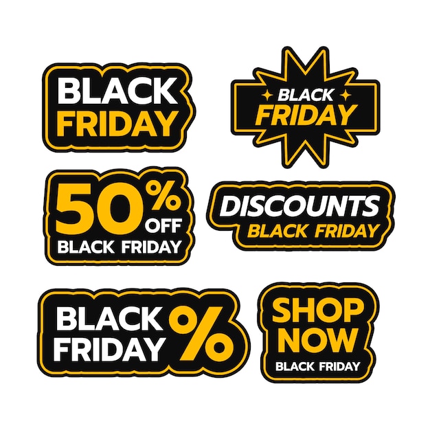 Flat black friday stickers collection