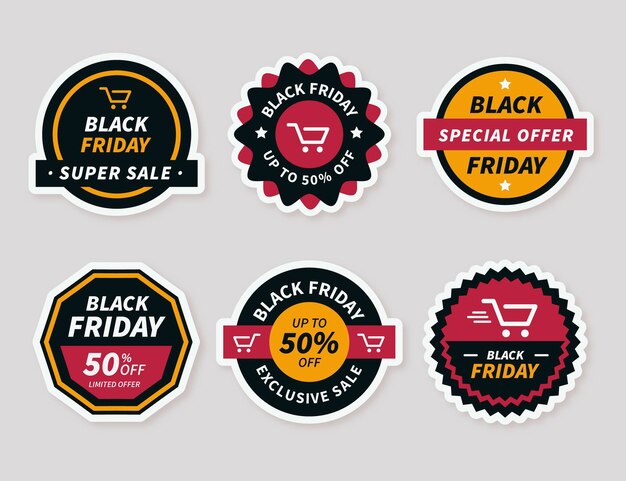 Flat black friday stickers collection
