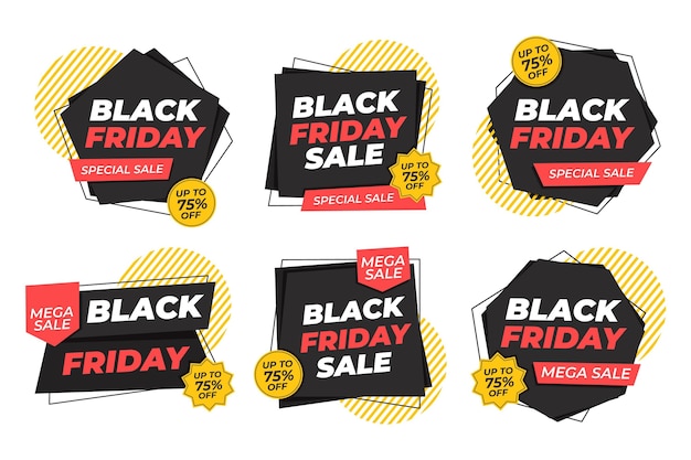 Flat black friday stickers collection