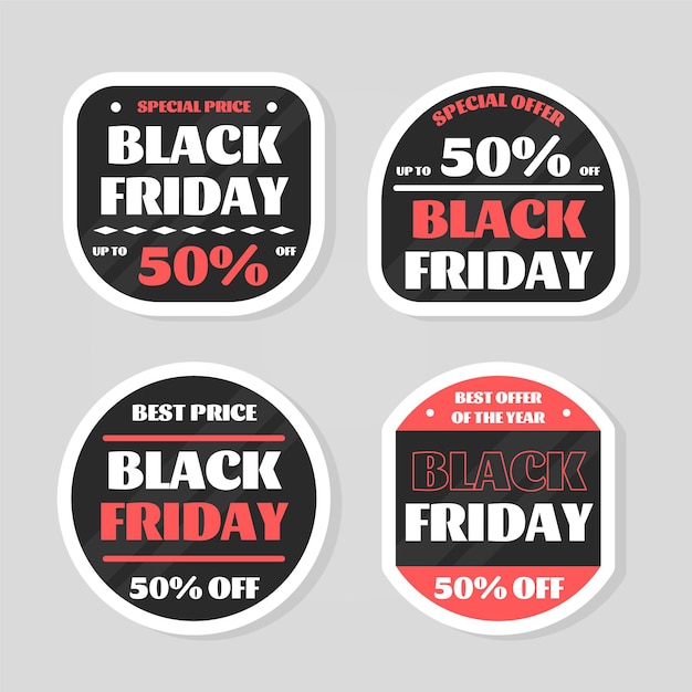 Flat black friday stickers collection